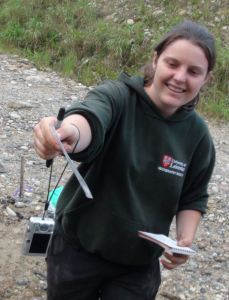Hayley Keen getting excited about sediments during fieldwork in Ecuador (2012). Photo: J. Malley