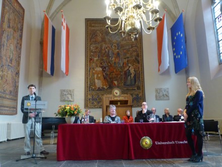 William giving his personal view on the work of Tessa at her gradation ceremony (Utrecht University)