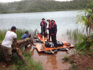 The team lake coring in the South Pacific. Photo Jon Hassall, see more: https://goo.gl/viiLSQ